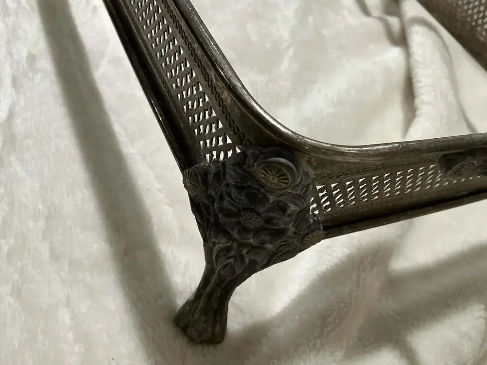 Vintage Silver Plated Pierced Footed Casserole Holder Stand with Handles